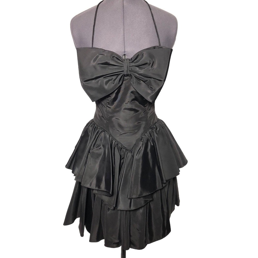 Vintage‎ Climax Karen Okada 80s Black Bow Mini Dress 30-26-Open size 3/4